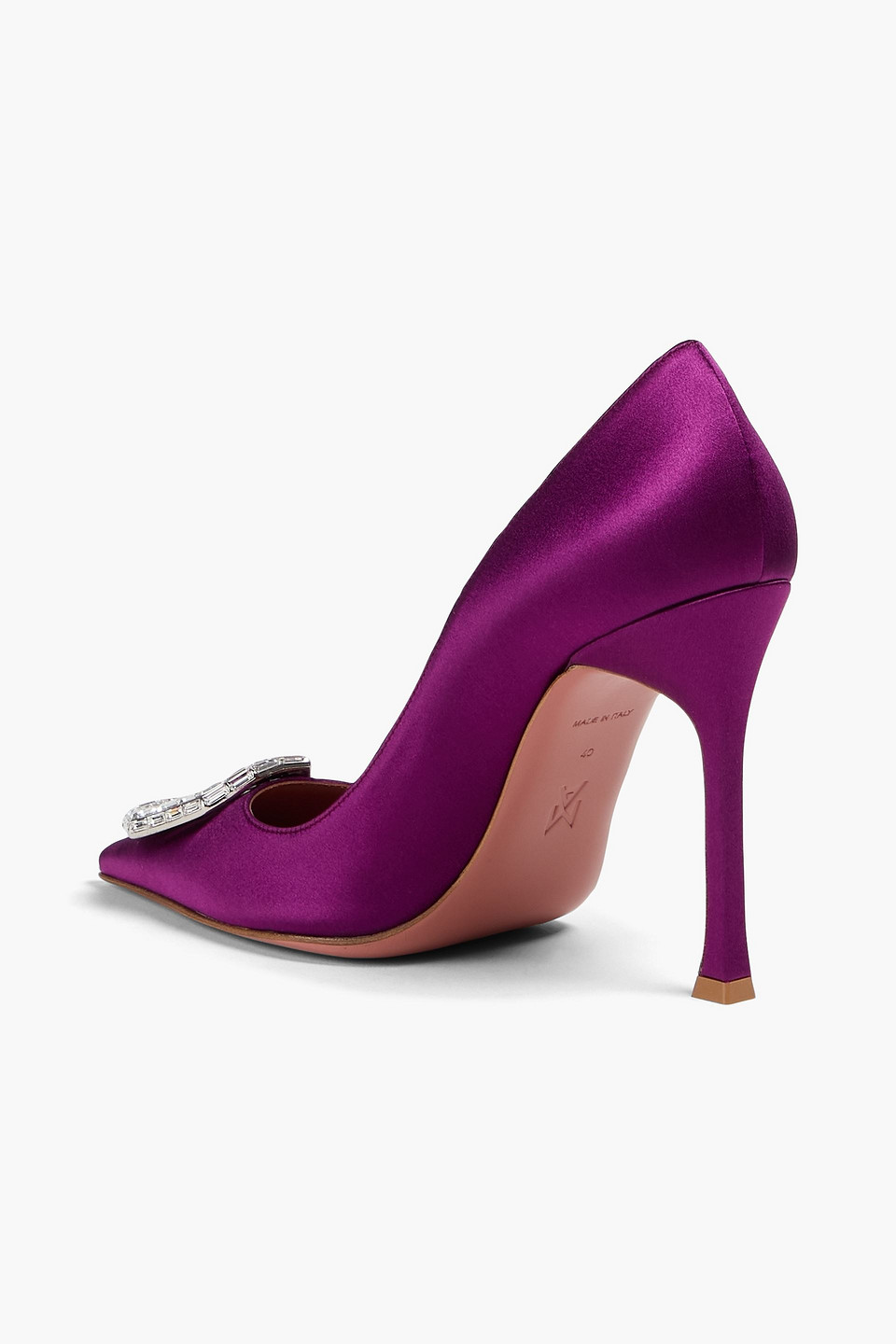 Amina Muaddi Camelia 105 Crystal-embellished Satin Pumps In Purple