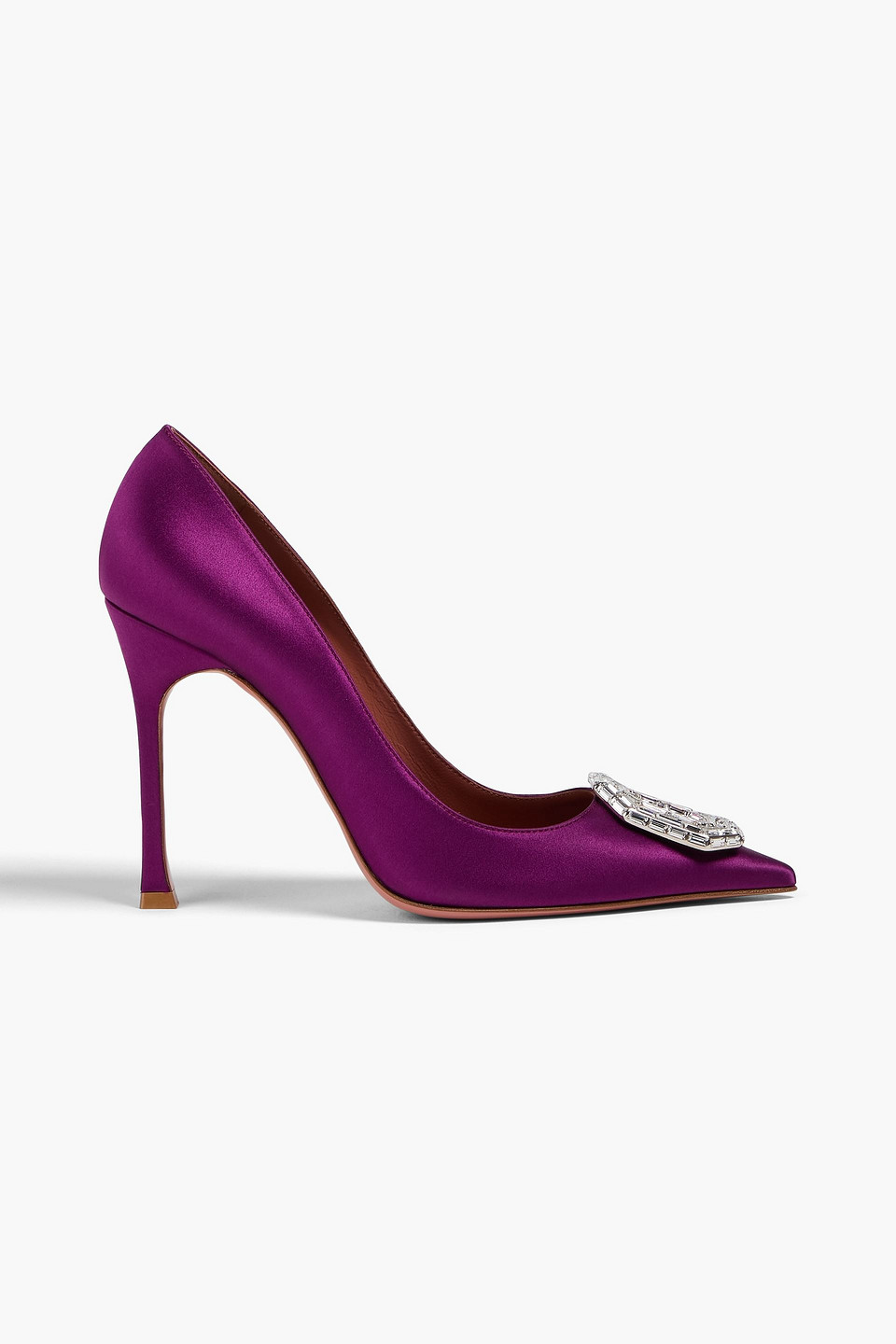 Amina Muaddi Camelia 105 Crystal-embellished Satin Pumps In Purple