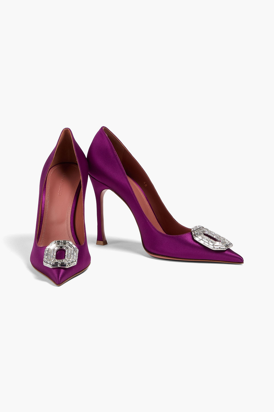 Amina Muaddi Camelia 105 Crystal-embellished Satin Pumps In Purple