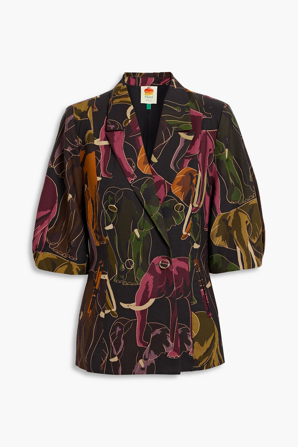 Farm Rio Printed Cotton And Lyocell-blend Canvas Blazer In Brown