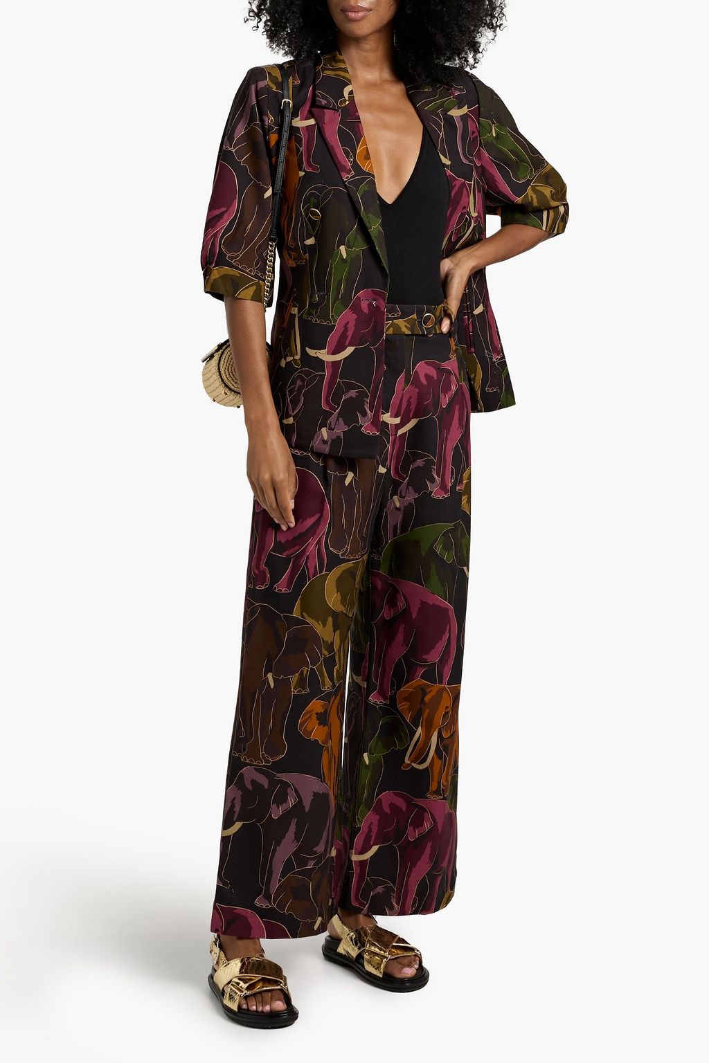 FARM RIO Printed cotton and Lyocell-blend canvas blazer