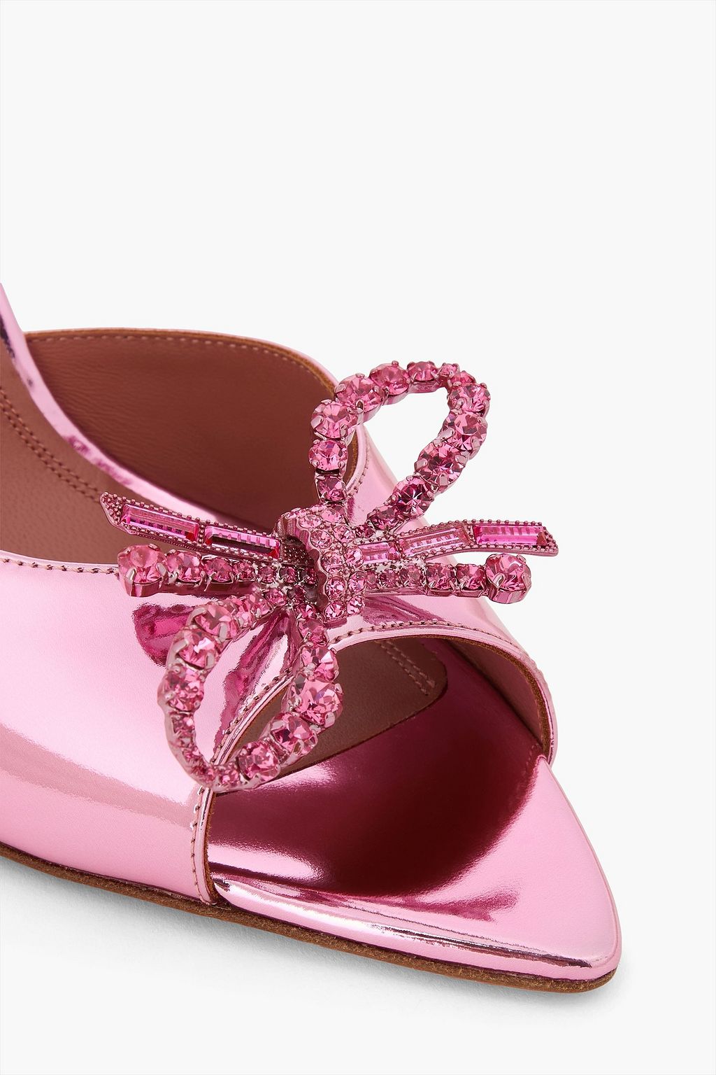 AMINA MUADDI Rosie crystal-embellished bow-detailed mirrored-leather mules