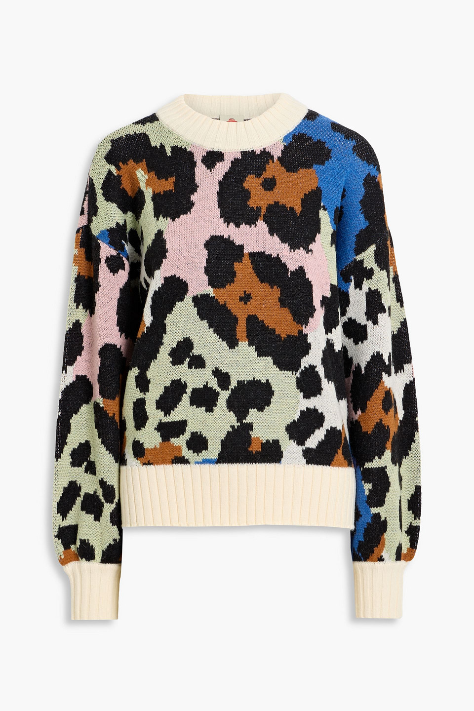 Farm Rio Leopard Jacquard-knit Sweater In Green