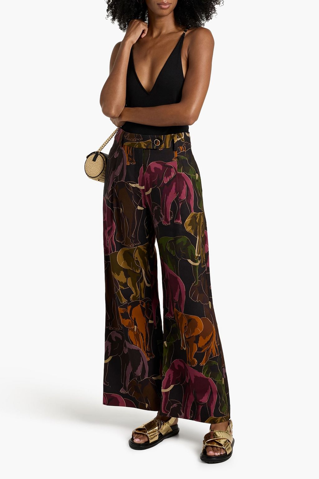FARM RIO Printed cotton and Lyocell-blend canvas wide-leg pants