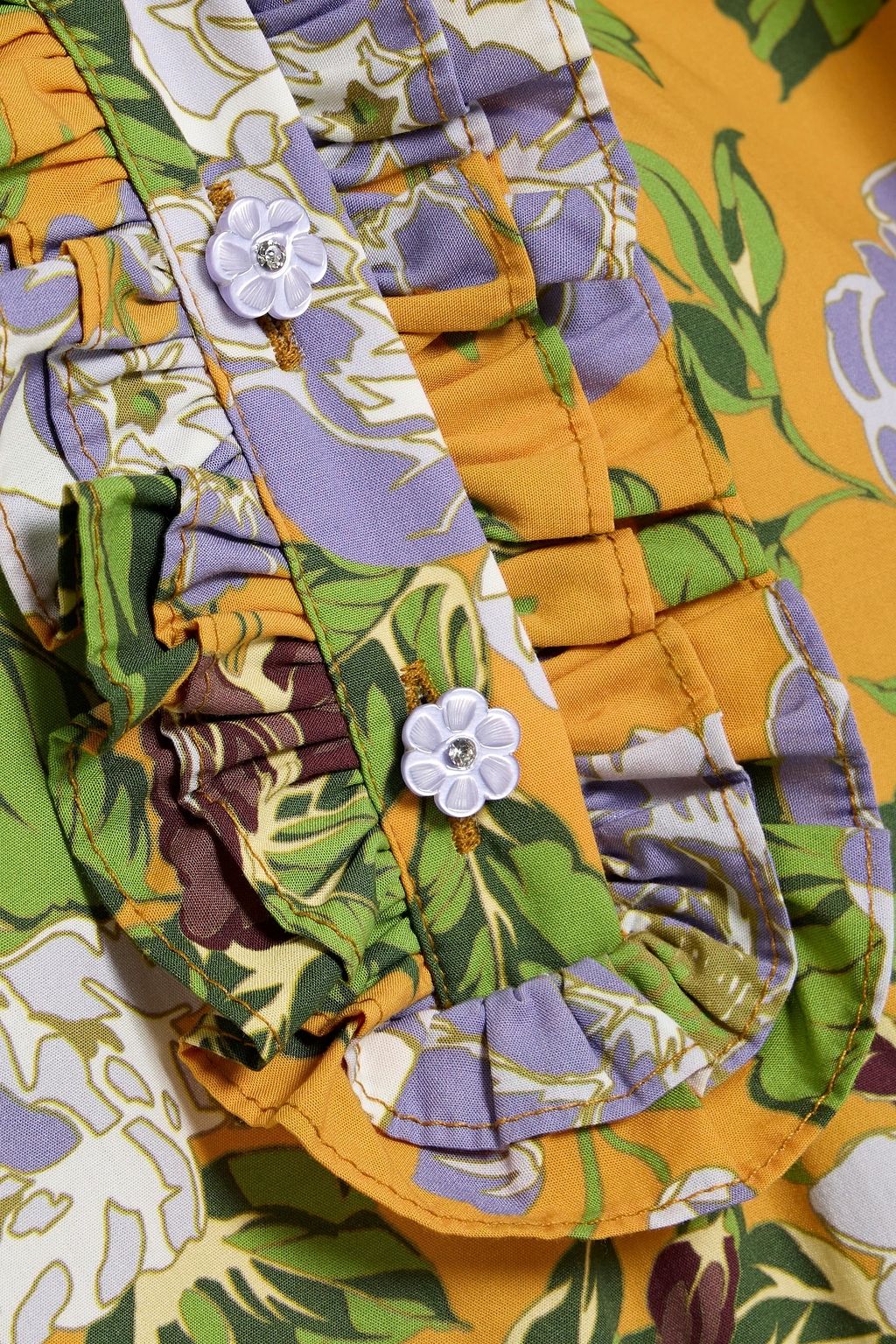 FARM RIO Ruffled floral-print cotton-broadcloth mini dress