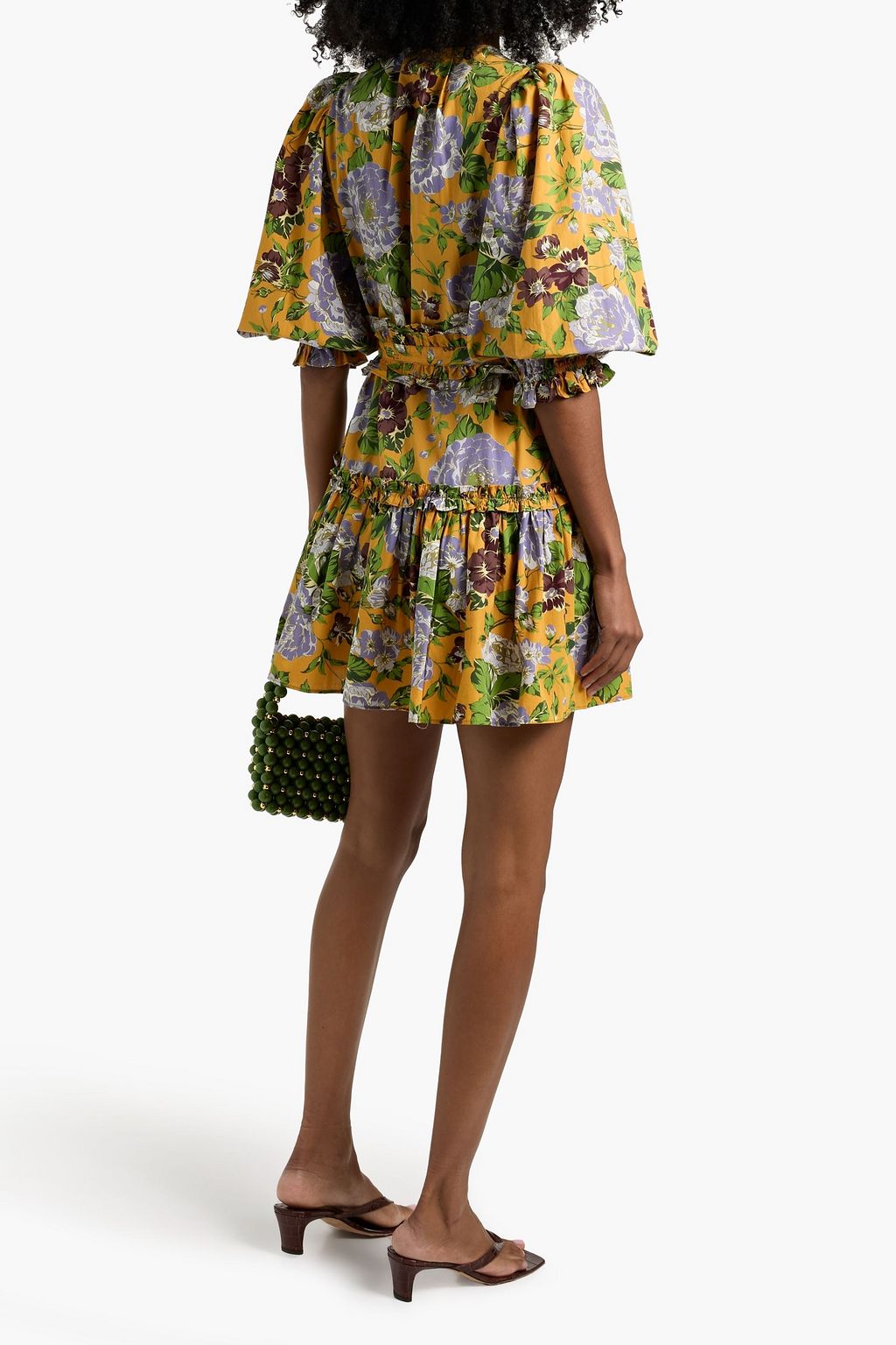 FARM RIO Ruffled floral-print cotton-broadcloth mini dress