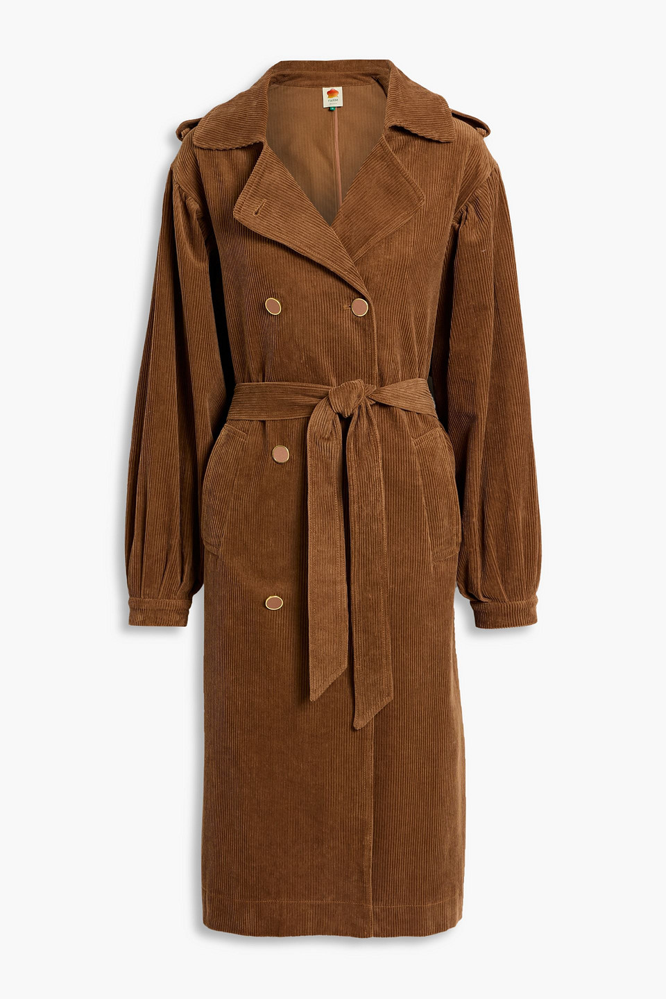 Farm Rio Cotton-corduroy Trench Coat In Brown