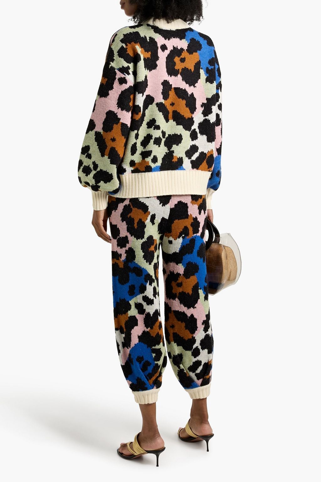 FARM RIO Cropped leopard jacquard-knit track pants