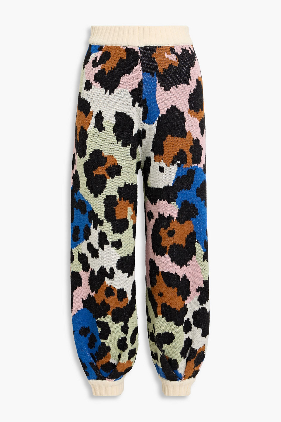 Farm Rio Cropped Leopard Jacquard-knit Track Pants In Multi