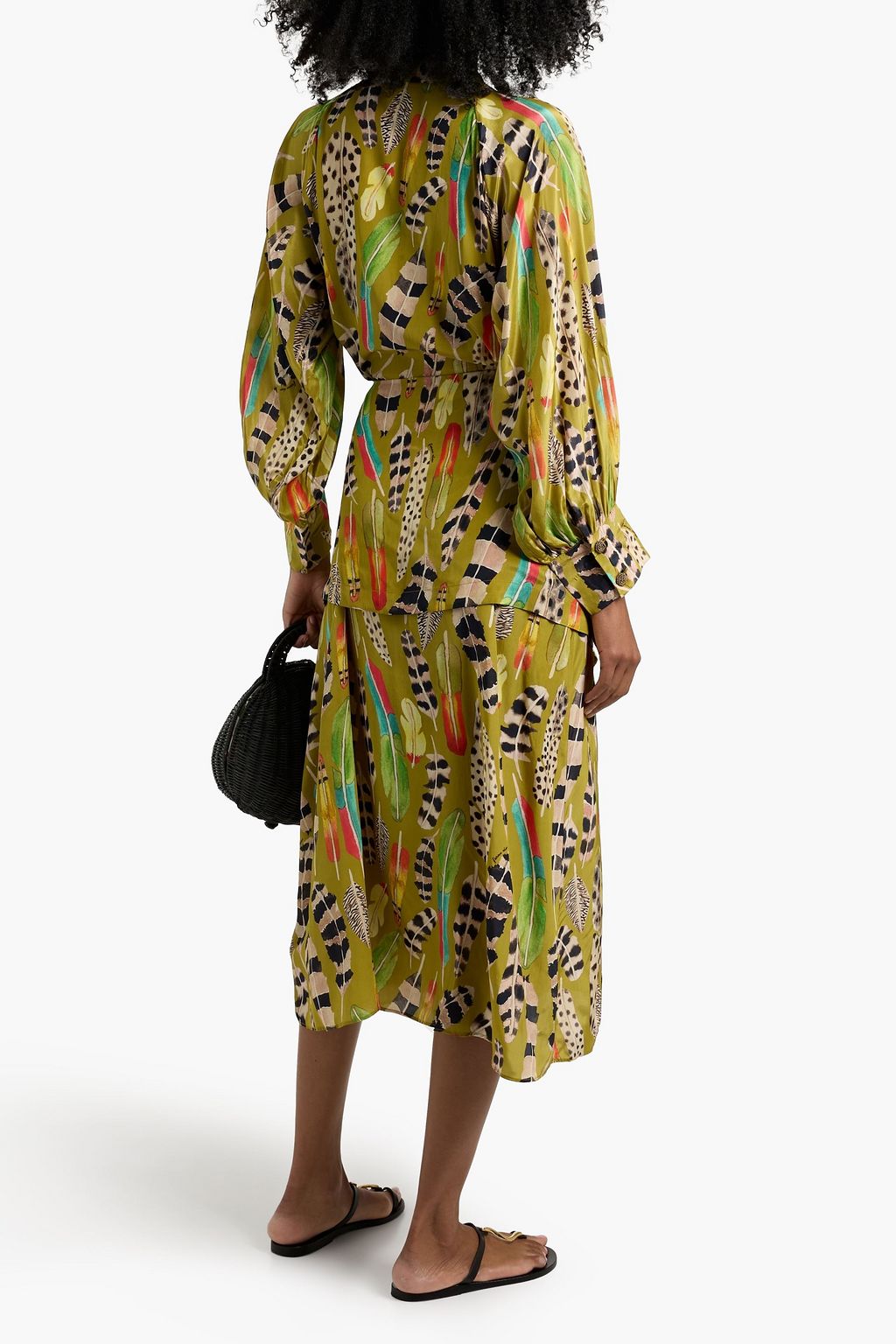 FARM RIO Printed crepe de chine midi dress