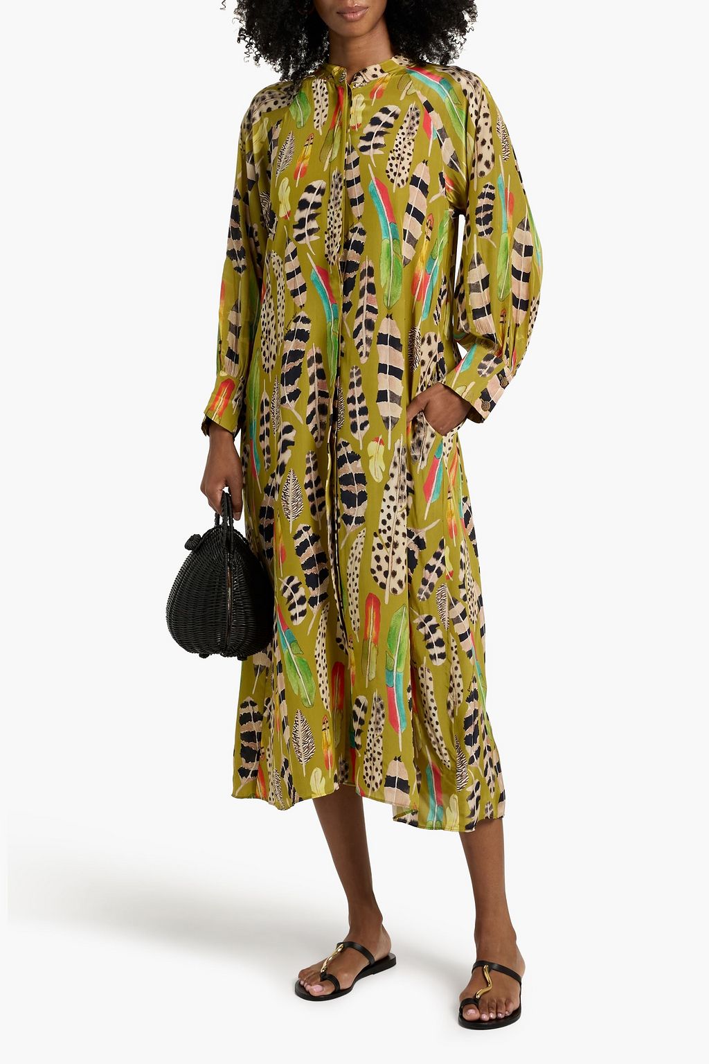 FARM RIO Printed crepe de chine midi dress