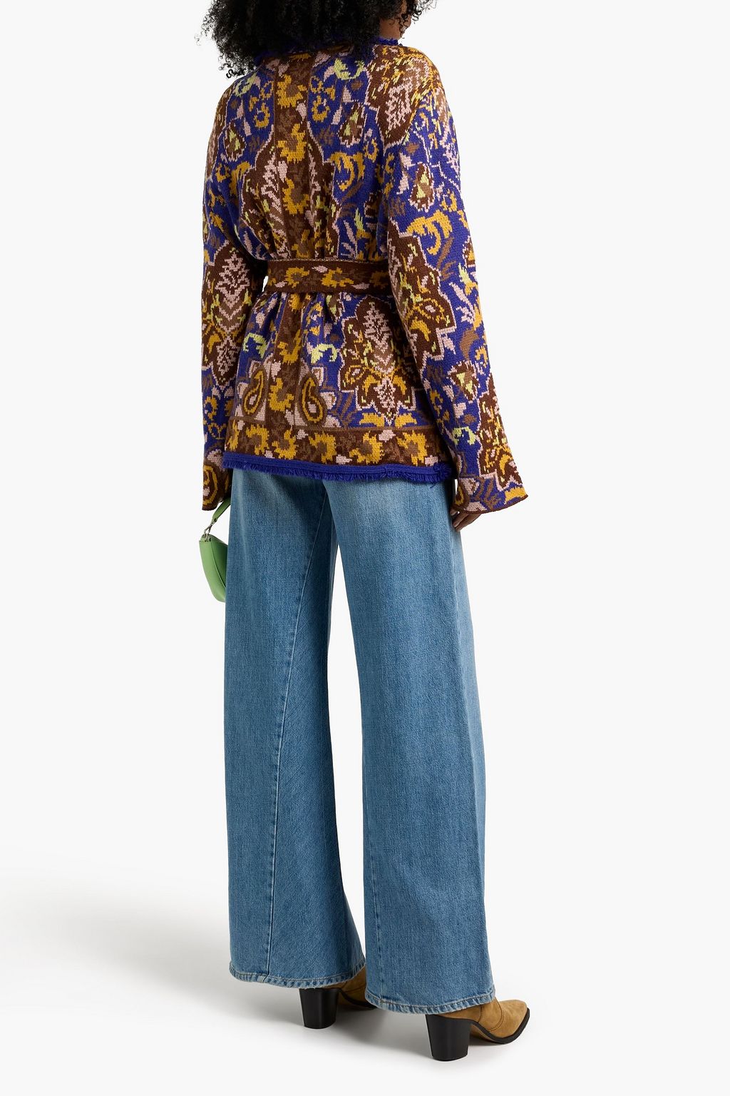 FARM RIO Belted jacquard-knit cardigan