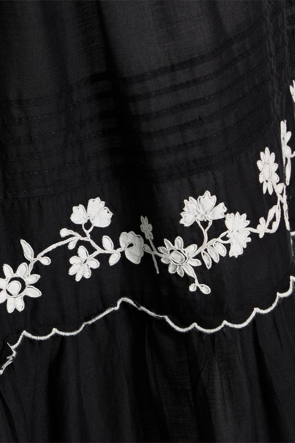 Farm Rio Embroidered Cotton-voile Maxi Skirt In Black