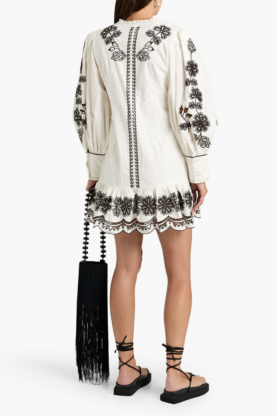 Farm Rio Ruffled Broderie Anglaise Cotton Mini Dress In White