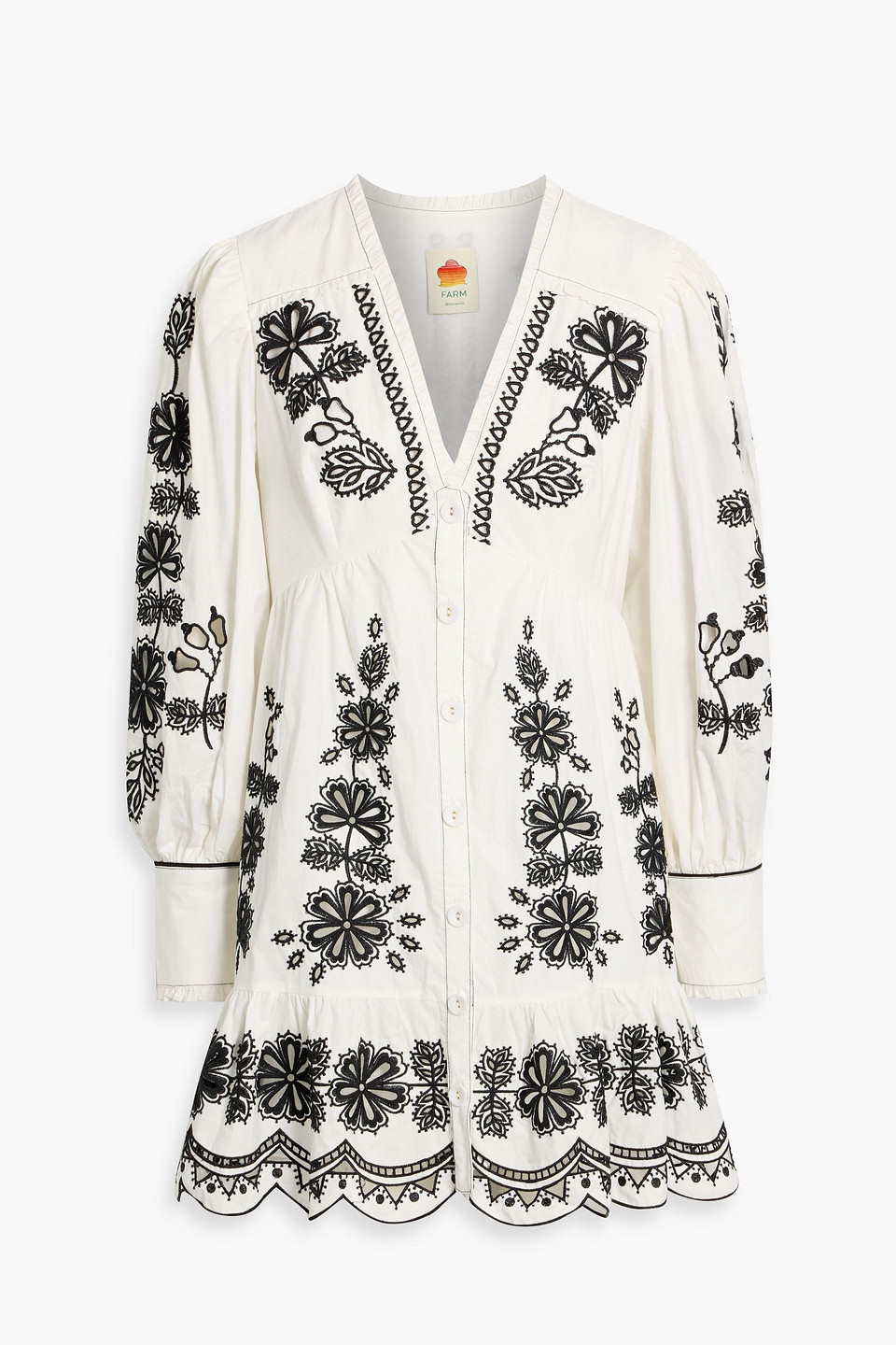 Farm Rio Ruffled Broderie Anglaise Cotton Mini Dress In White