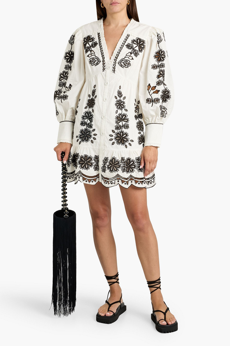 Farm Rio Ruffled Broderie Anglaise Cotton Mini Dress In White