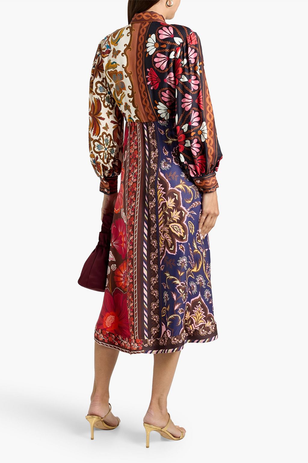 FARM RIO Printed satin midi shirt dress