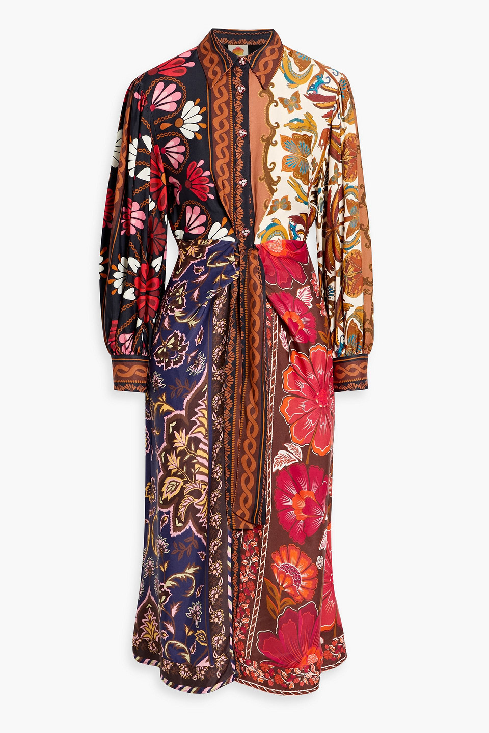 Farm Rio Miranda Mixed Printed Button Front Midi Dress In Multi