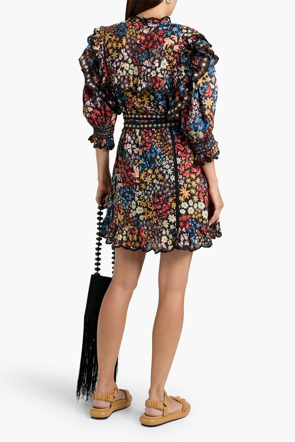 FARM RIO Ruffled printed cotton-voile mini dress
