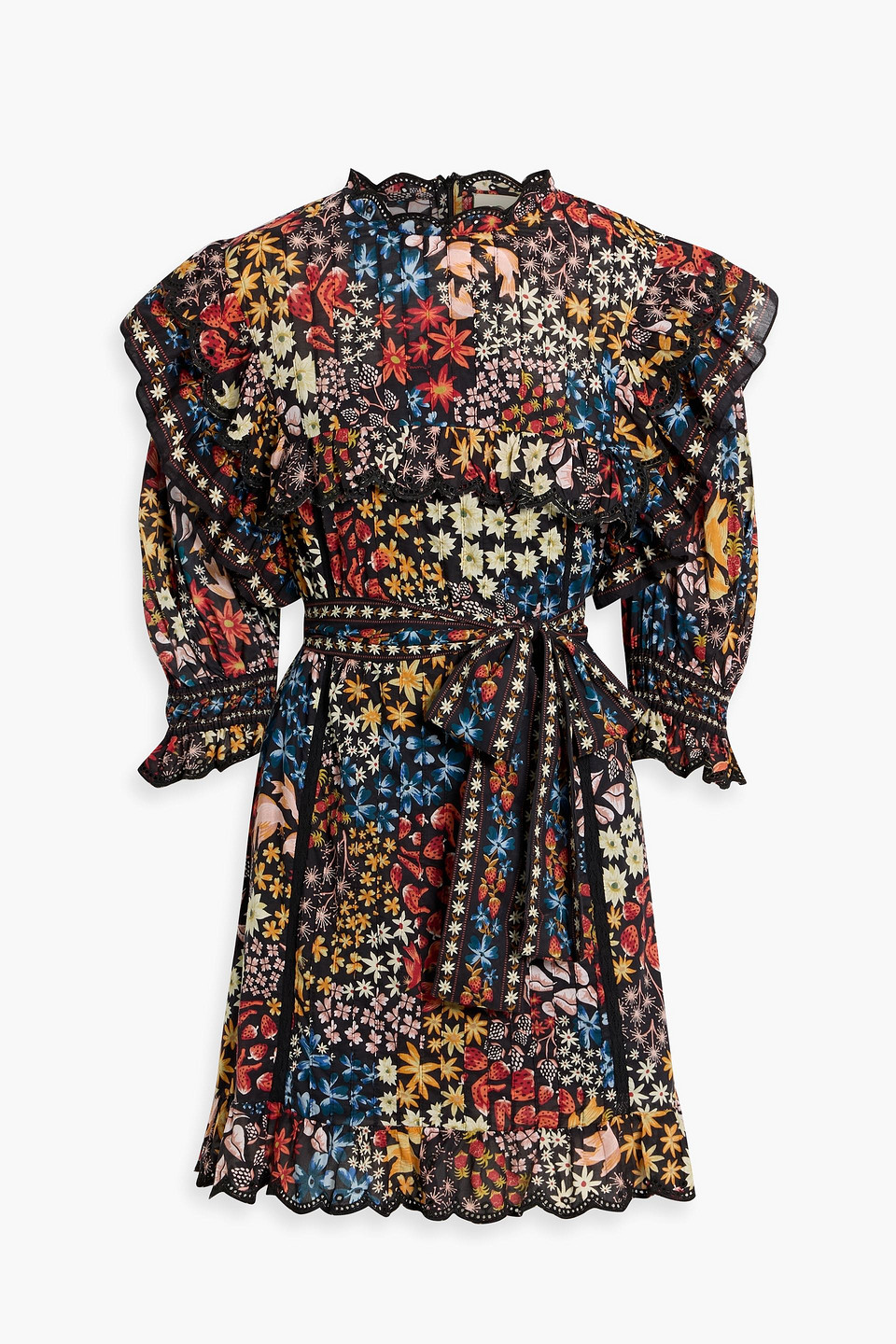 Farm Rio Jujus Garden Floral-print Ruffled Mini Dress In Multi