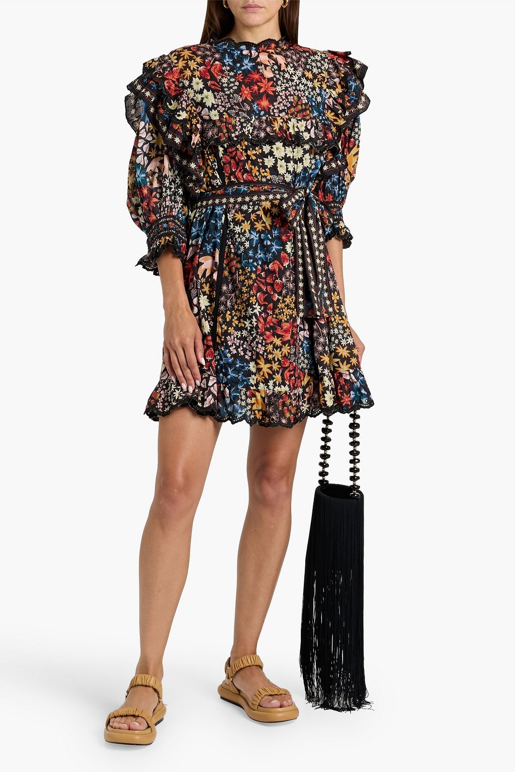 FARM RIO Ruffled printed cotton-voile mini dress