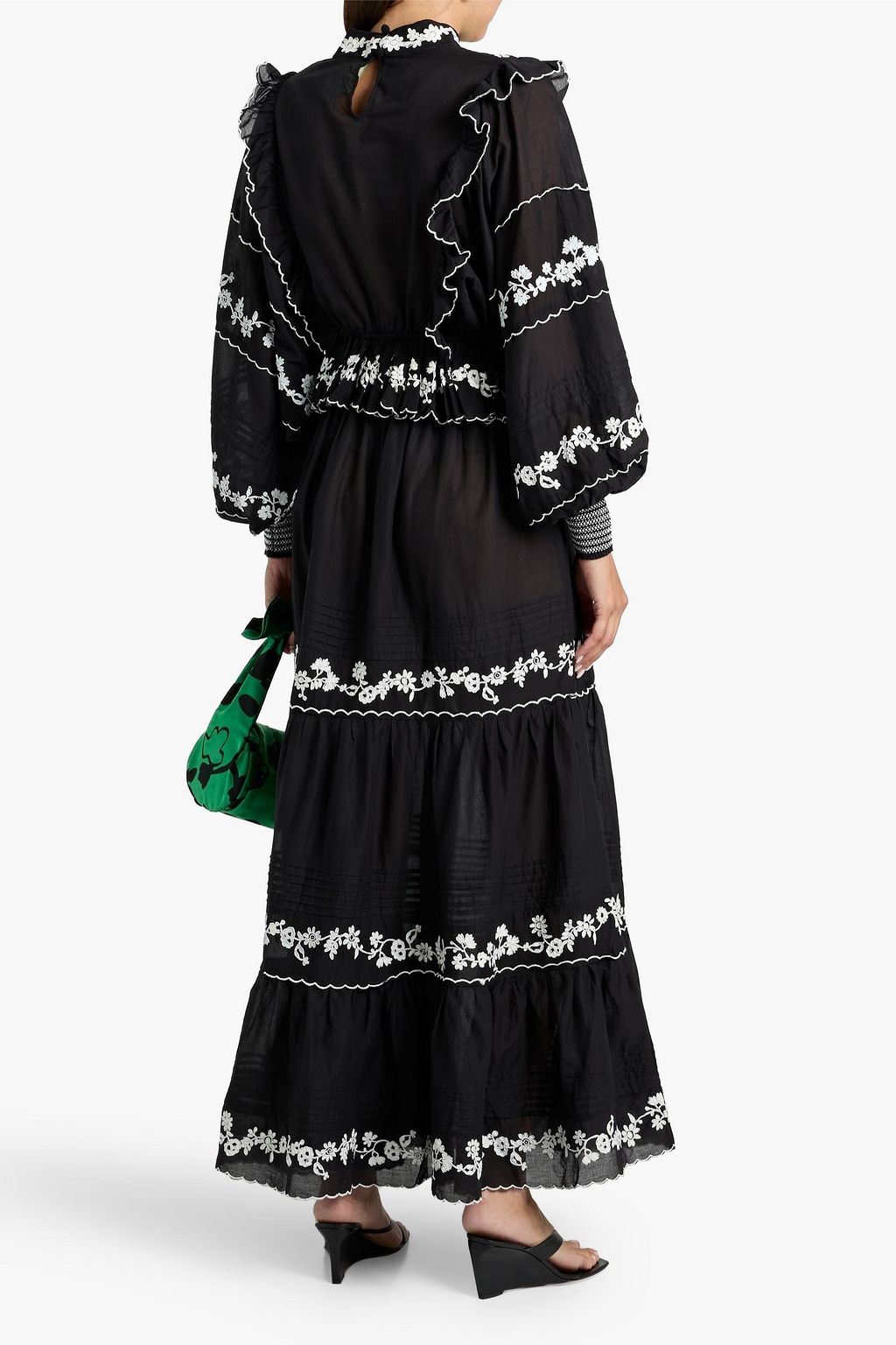 FARM RIO Ruffled embroidered cotton-voile blouse