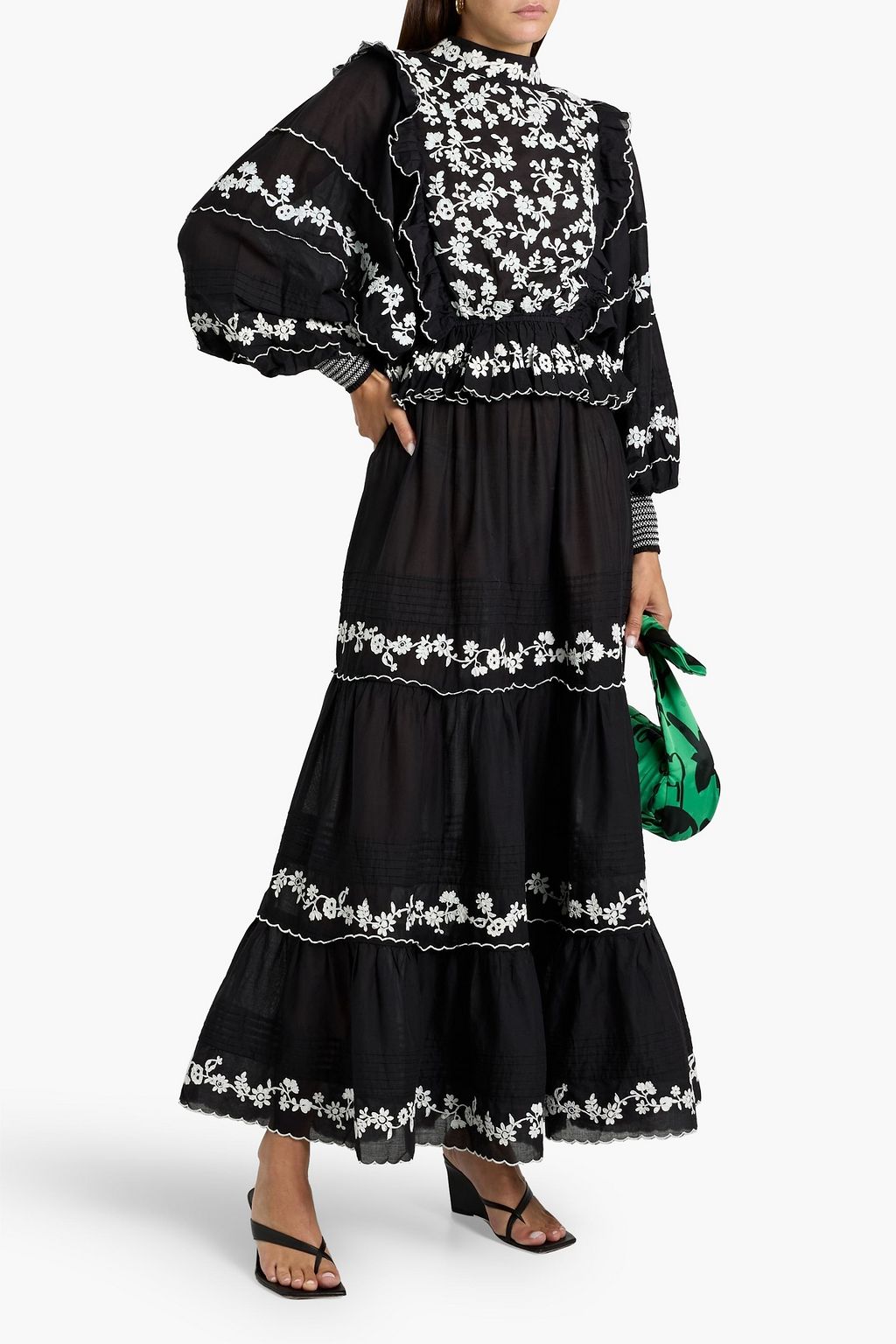 FARM RIO Ruffled embroidered cotton-voile blouse