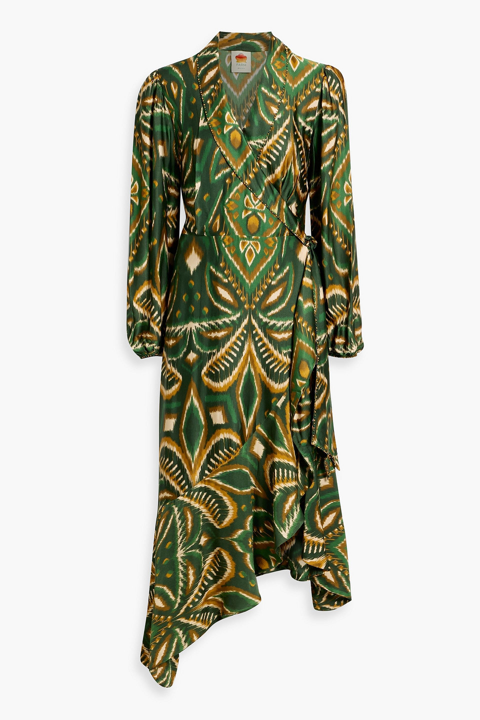 Farm Rio Printed Crepe De Chine Wrap Dress In Green