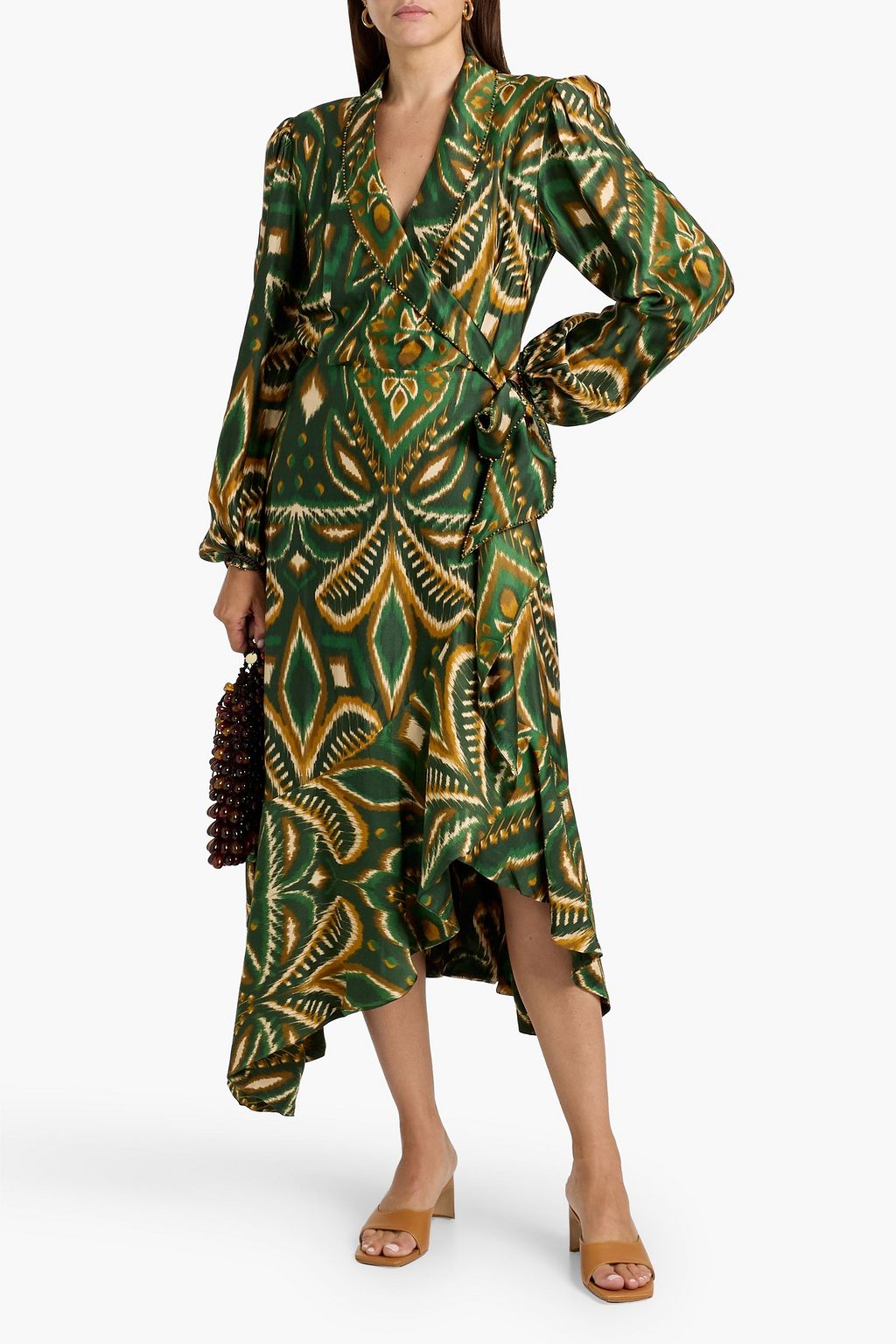 FARM RIO Printed crepe de chine wrap dress