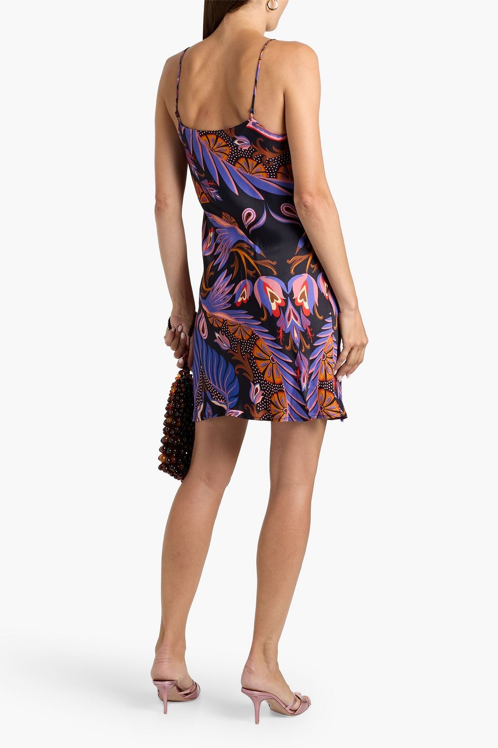 FARM RIO Printed crepe de chine mini slip dress