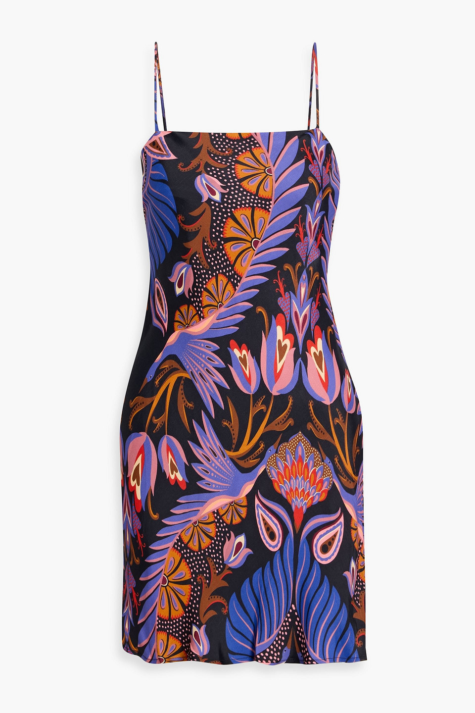 Farm Rio Printed Crepe De Chine Mini Slip Dress In Multi