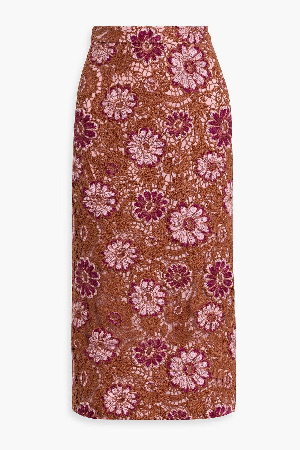 Farm Rio Guipure Lace Midi Skirt In Brown