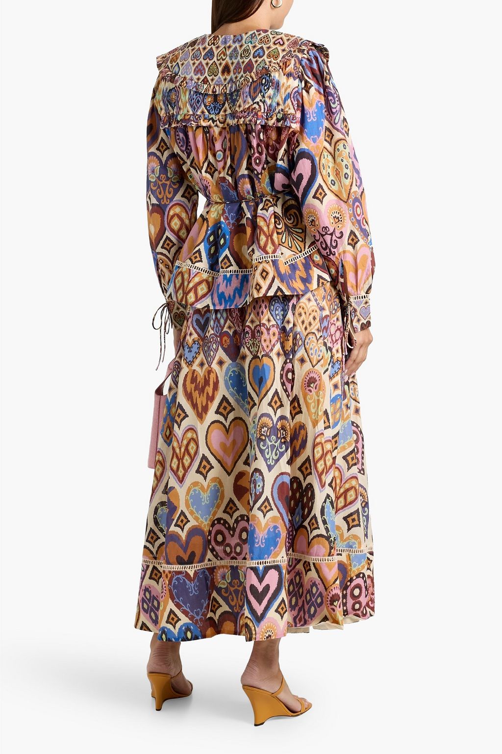 FARM RIO Tie-detailed ruffled printed cotton-voile blouse