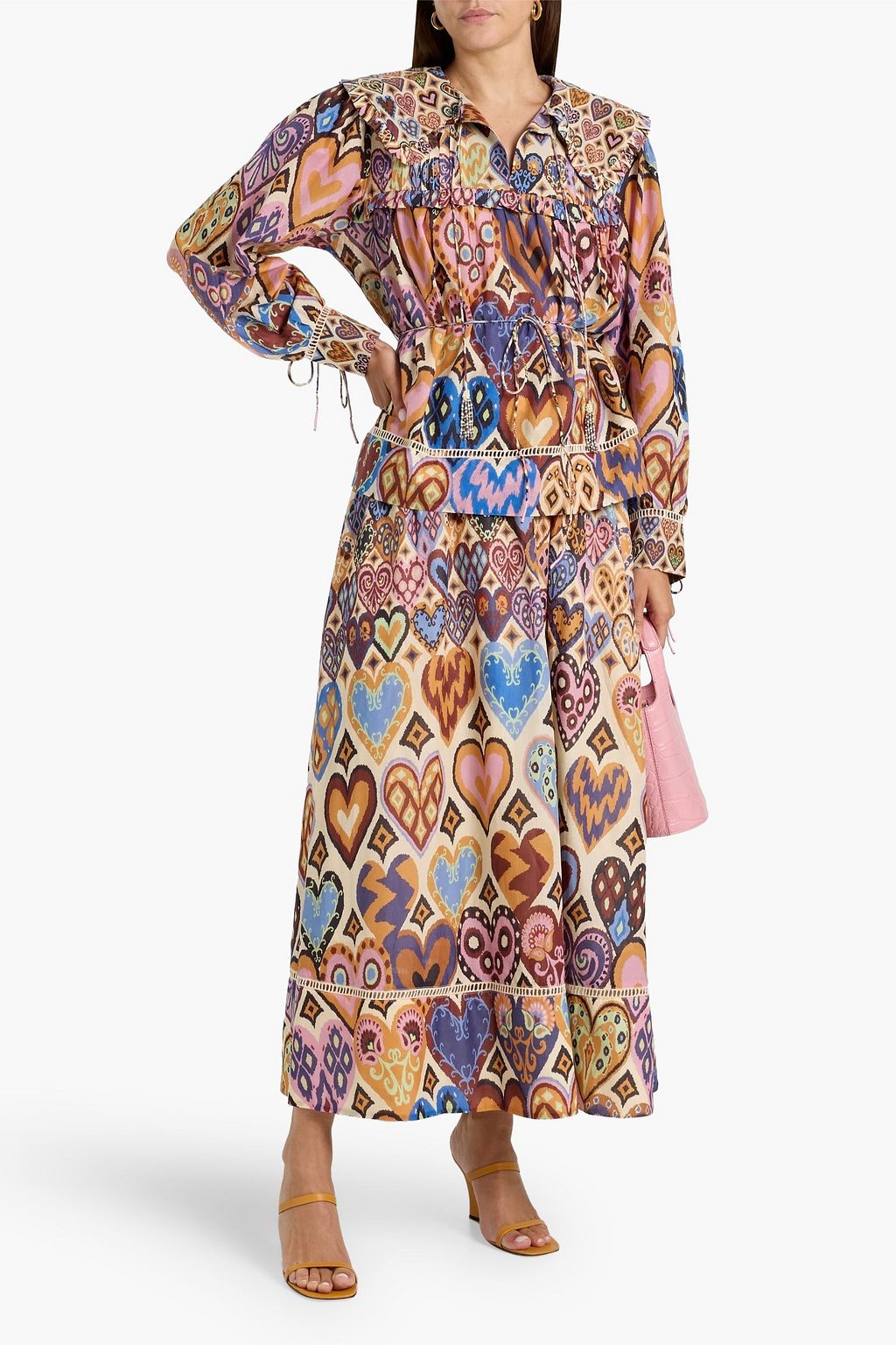 FARM RIO Tie-detailed ruffled printed cotton-voile blouse