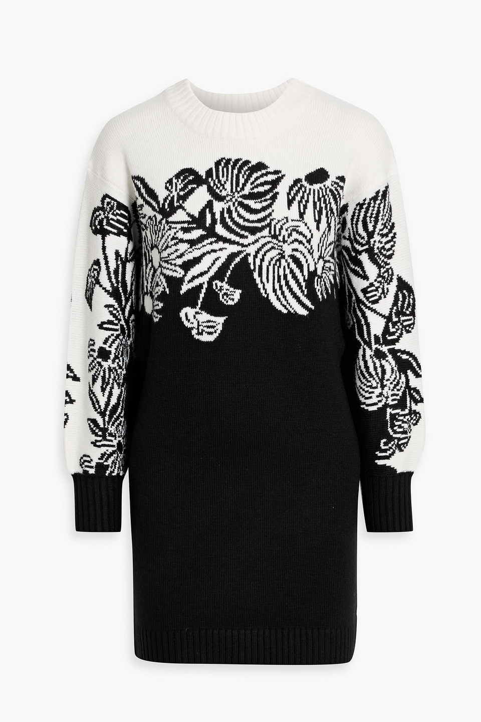 Farm Rio Intarsia-knit Mini Dress In Black