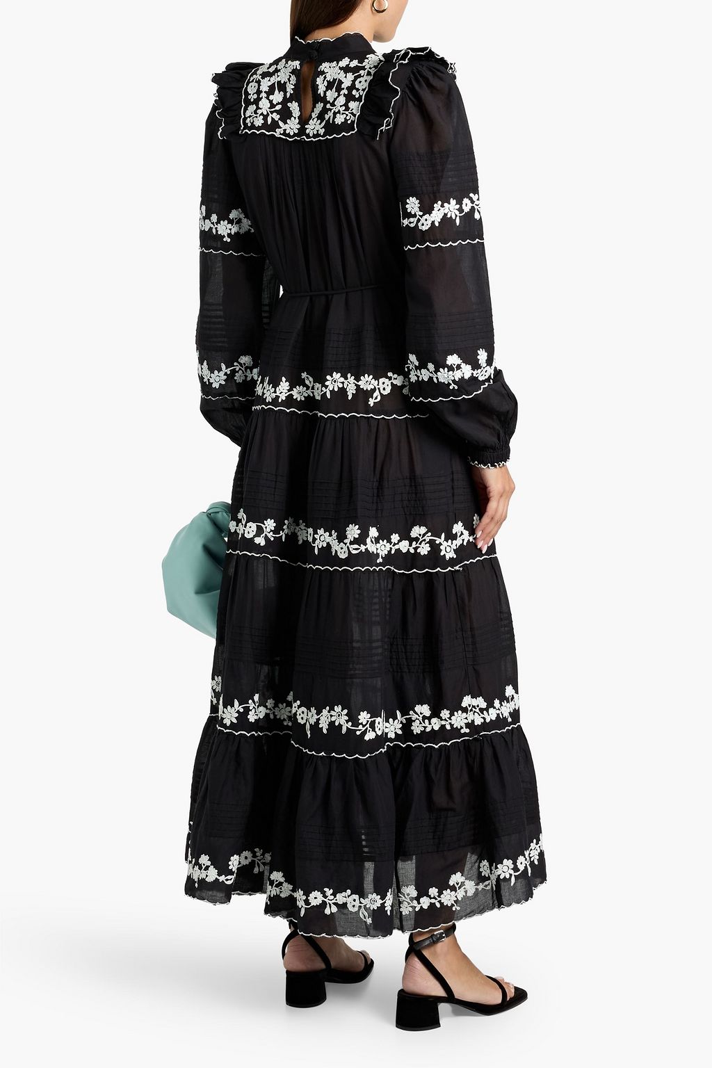 FARM RIO Tiered embroidered cotton-voile maxi dress