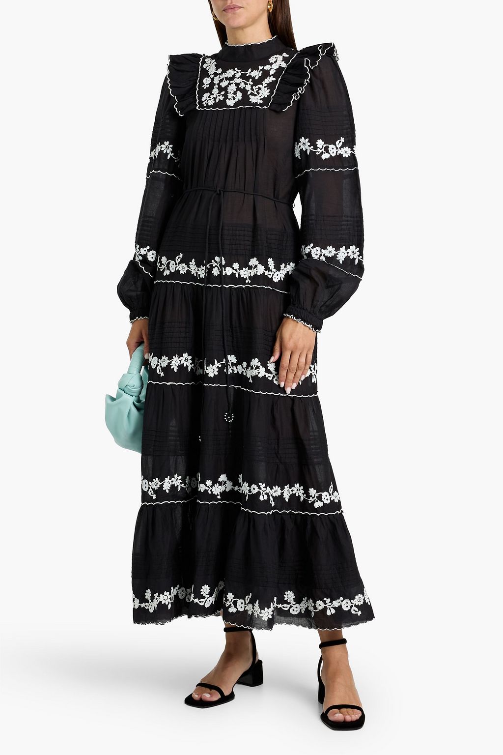 FARM RIO Tiered embroidered cotton-voile maxi dress