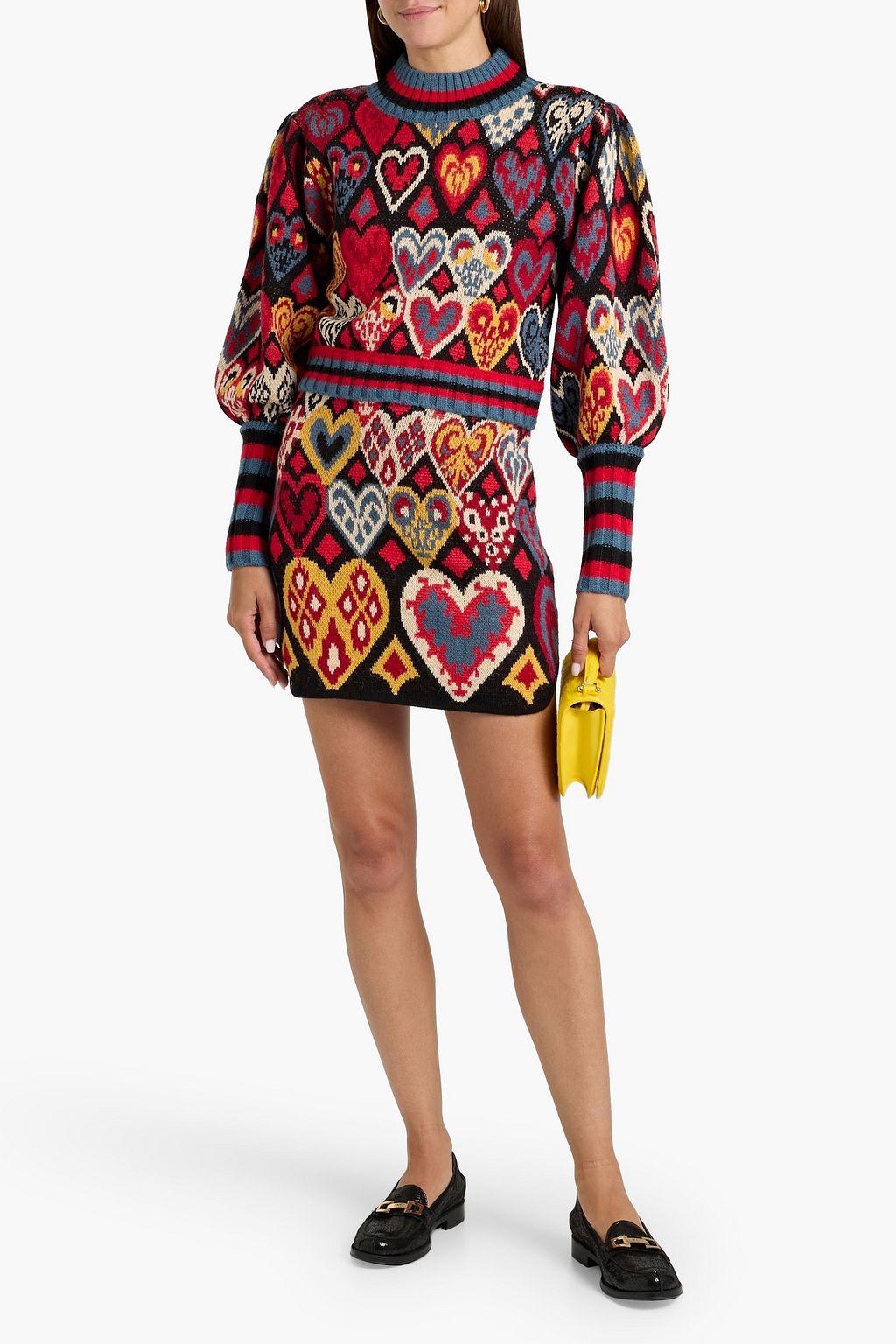 FARM RIO Cropped jacquard-knit sweater