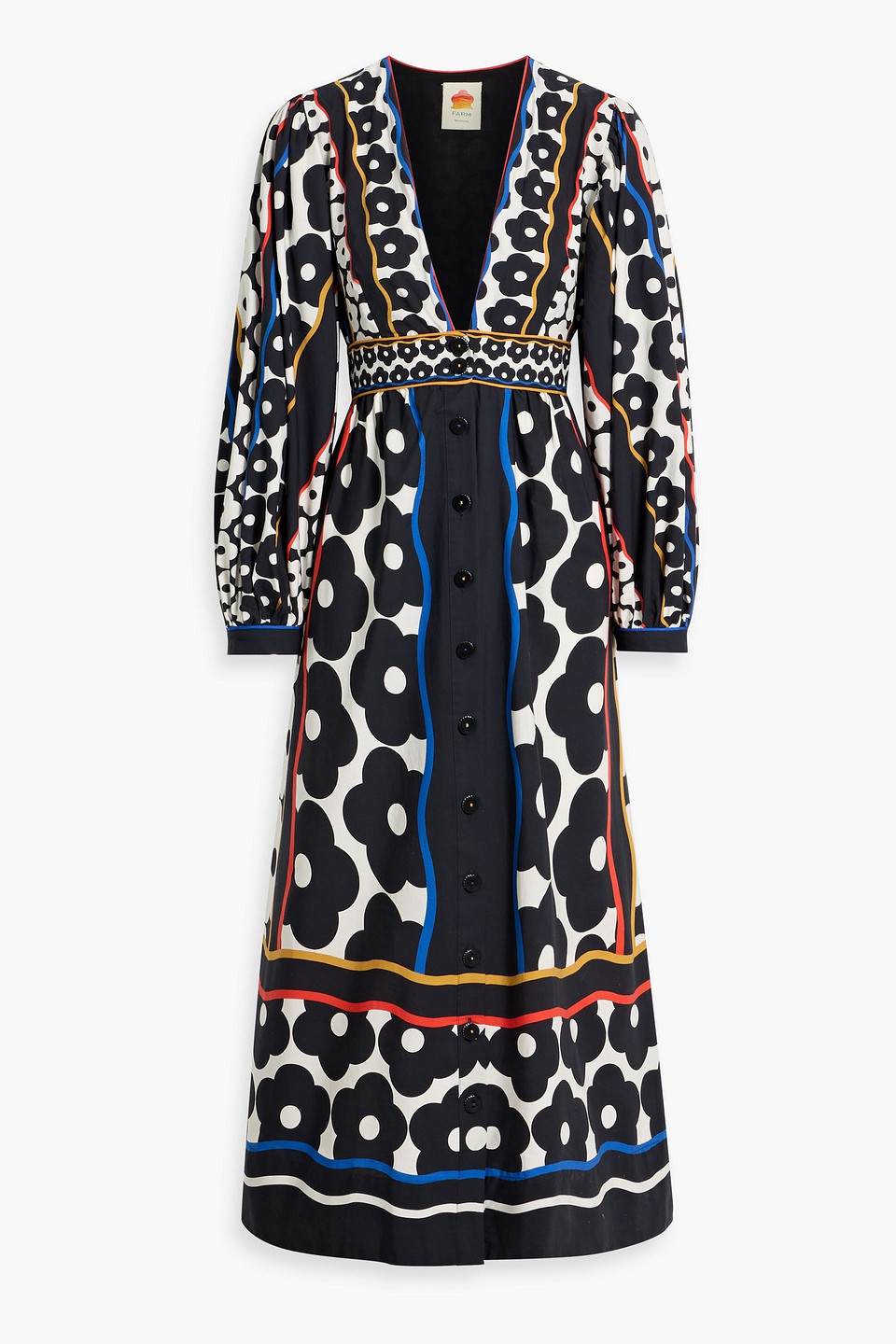 Farm Rio Printed Cotton Midi Dress In Blue