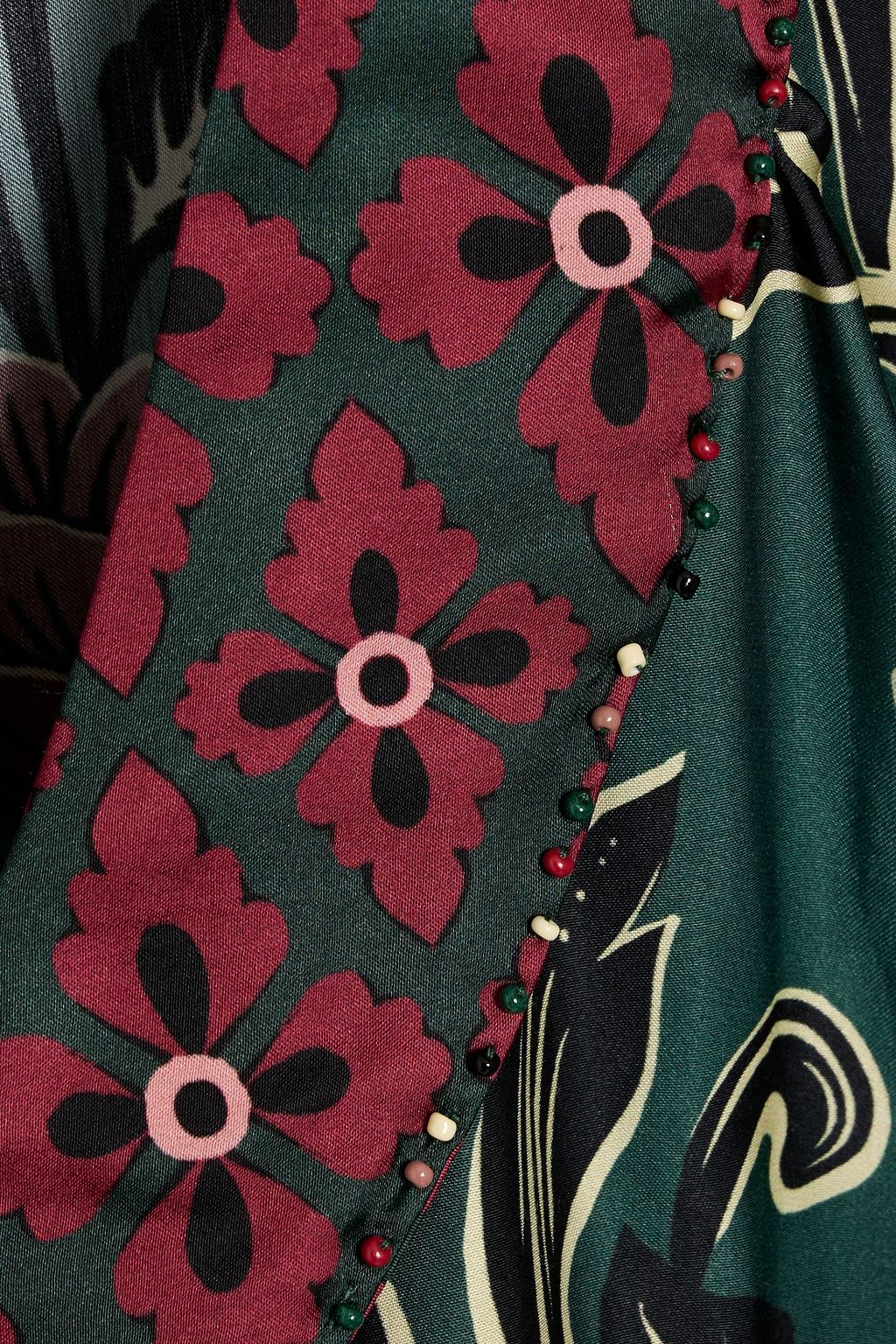 FARM RIO Bead-embellished floral-print crepe de chine mini wrap dress