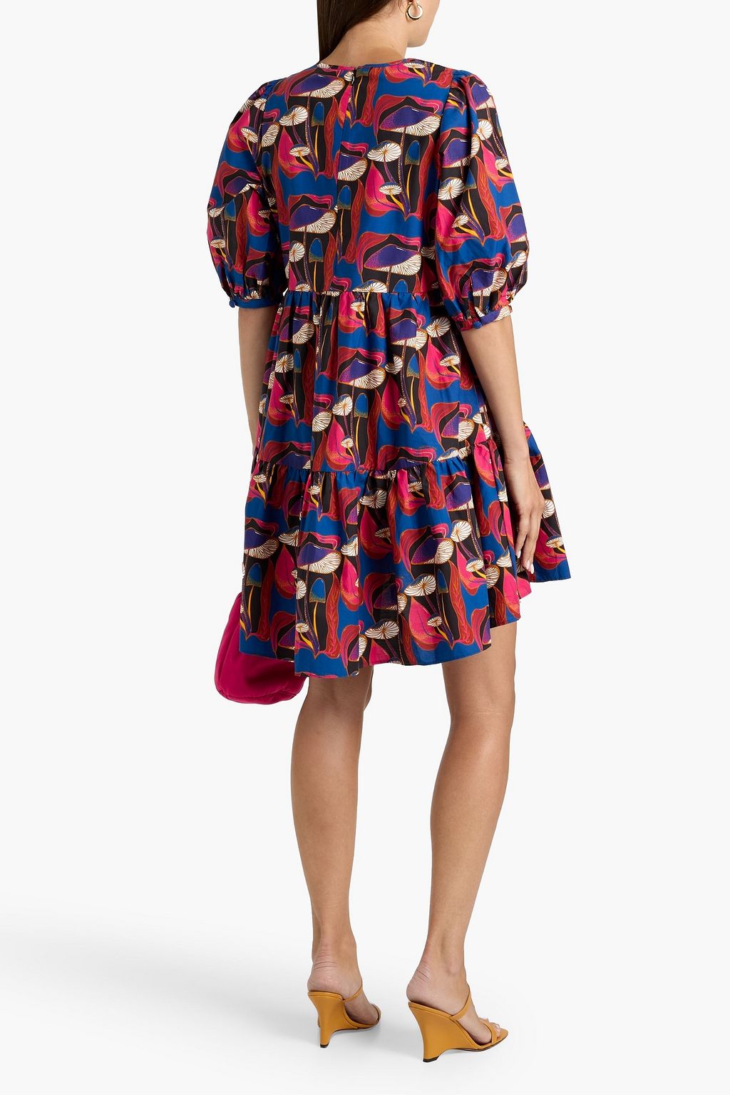 FARM RIO Tiered printed cotton-poplin mini dress