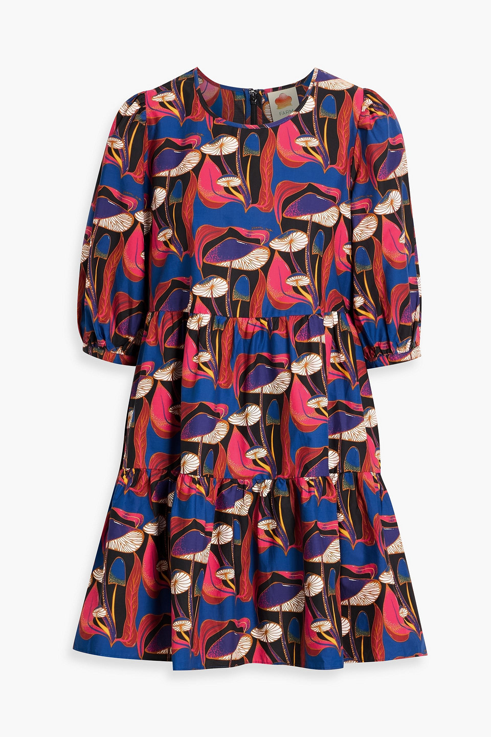 Farm Rio Tiered Printed Cotton-poplin Mini Dress In Multi