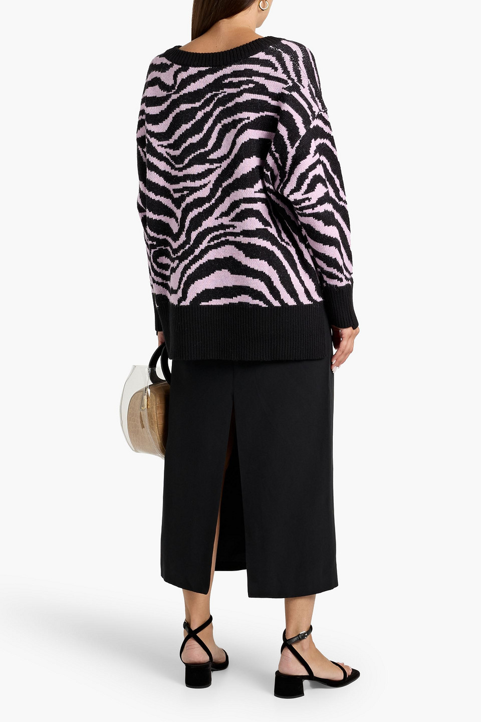 Farm Rio Zebra-print Jacquard-knit Sweater In Black