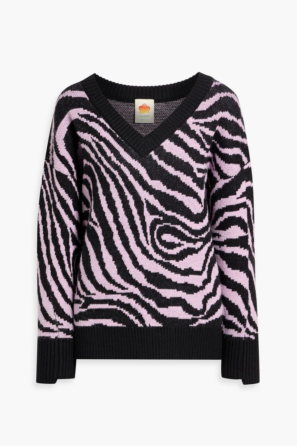 Farm Rio Zebra-print Jacquard-knit Sweater In Black