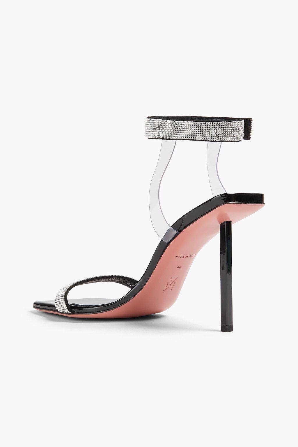 AMINA MUADDI صندل ريه من جلد السويد والبلاستيك الشفاف مزين بالكريستال