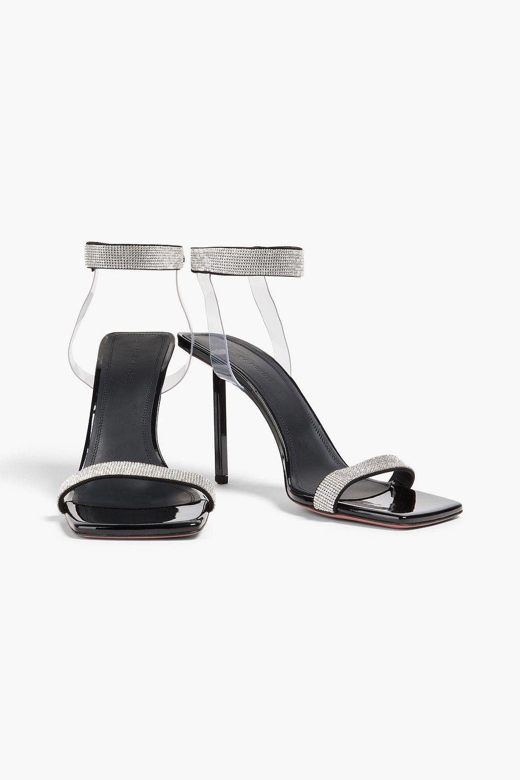 AMINA MUADDI صندل ريه من جلد السويد والبلاستيك الشفاف مزين بالكريستال