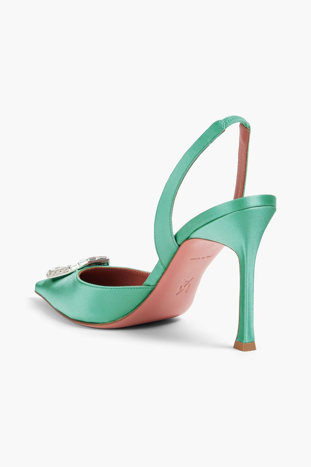 AMINA MUADDI Camelia crystal-embellished satin slingback pumps