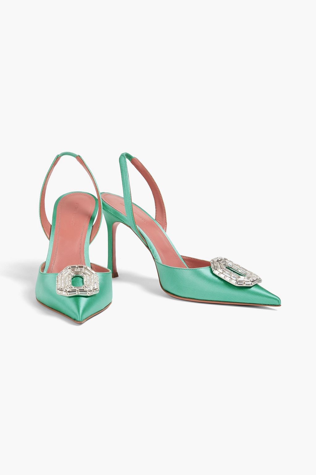 AMINA MUADDI Camelia crystal-embellished satin slingback pumps