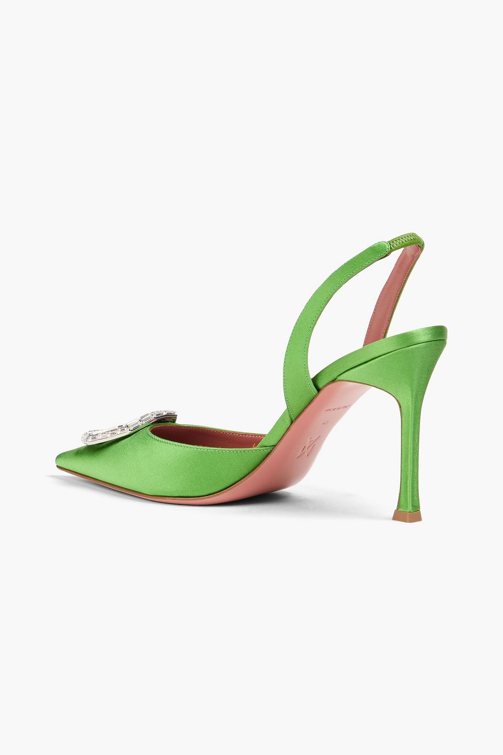 AMINA MUADDI Slingback-Pumps „Camelia“ aus Satin mit Kristallverzierung