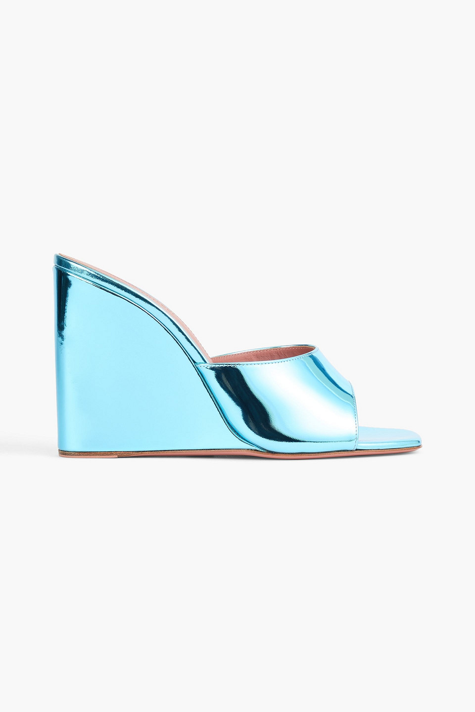 amina muaddi - lupita mirrored-leather wedge mules - blue - eu 35